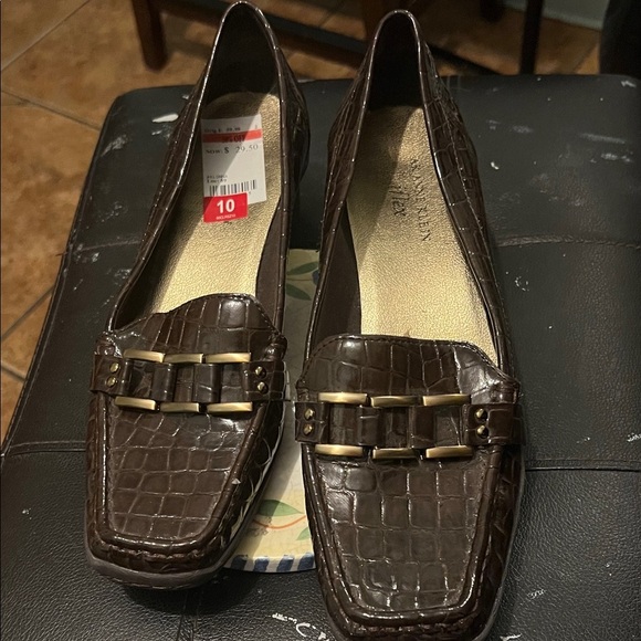 Anne Klein Shoes - Anne Klein Croc-Embossed Brown Loafers